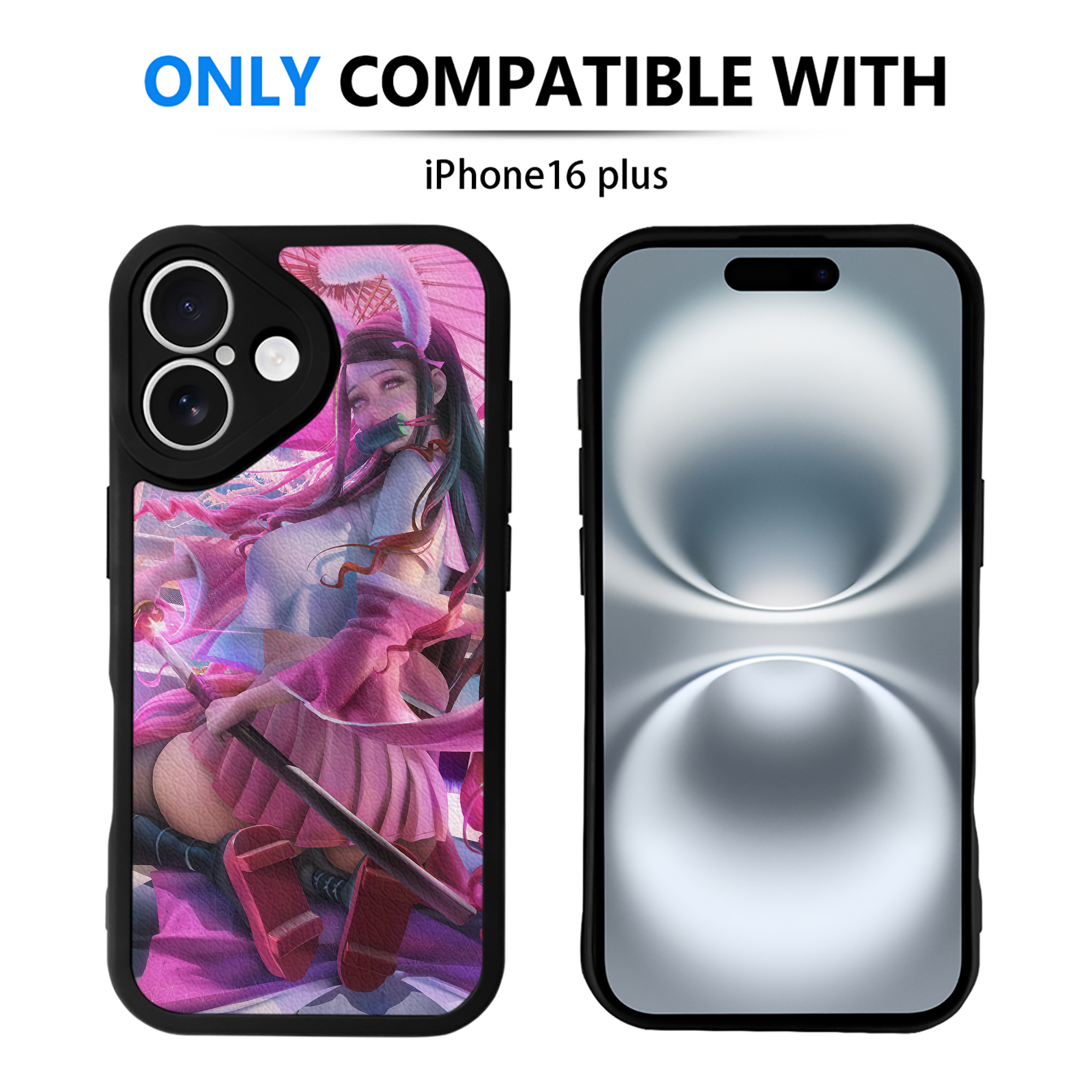 （画像用） 鬼滅の刃（きめつのやいば）竈門 禰󠄀豆子／かまど ねずこ Kamado Nezuko 【iPhone 16シリーズ対応】シリコンスマホケース（レザー調） 材質：シリコン
